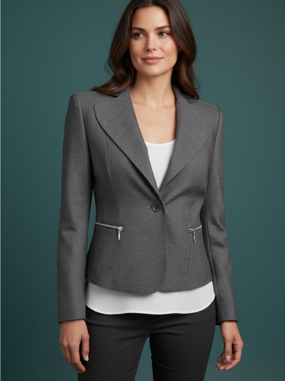 Nine & Co. Women's Tailored Single-Button Gray Blazer